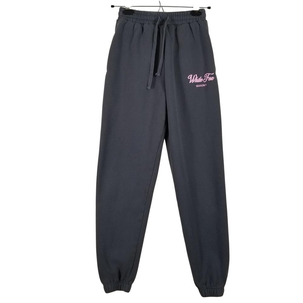 White Fox Season 7 Charcoal Grey Fleece Sweatpants Joggers XXS Pink Logo
